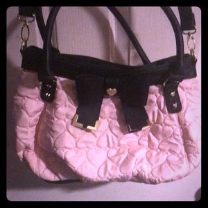 Cute pink Betsey Johnson bag with bow and hearts